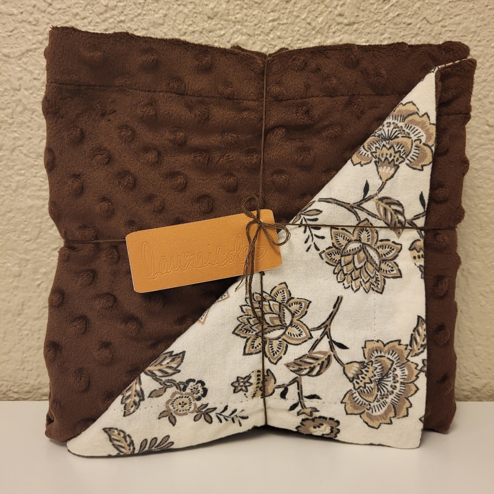 New Handmade 26"x26" Minky And Snuggle Flannel Cuddle Blanket - Brown Floral